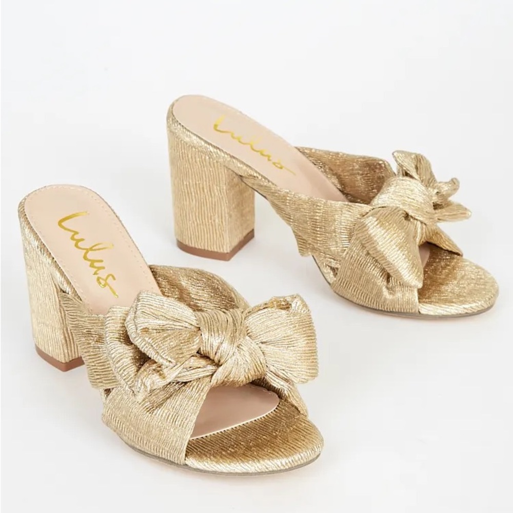 Lulu's Metallic Gold Bow Mules